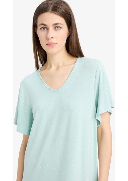 V Yaka Kısa Kollu Gecelik-Fall in Love E0269AX25SP