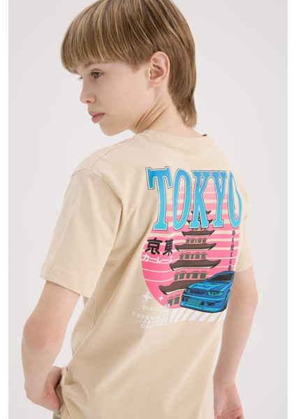 Erkek Çocuk Bisiklet Yaka Sırt Baskılı Kısa Kollu Tişört