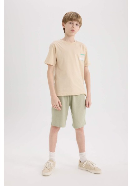 Erkek Çocuk Bisiklet Yaka Sırt Baskılı Kısa Kollu Tişört