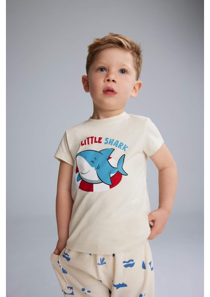 Erkek Bebek 2'li Takım Baskılı Kısa Kollu Waffle Tişört Beli Lastikli Alt