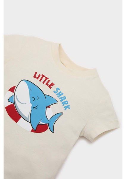 Erkek Bebek 2'li Takım Baskılı Kısa Kollu Waffle Tişört Beli Lastikli Alt