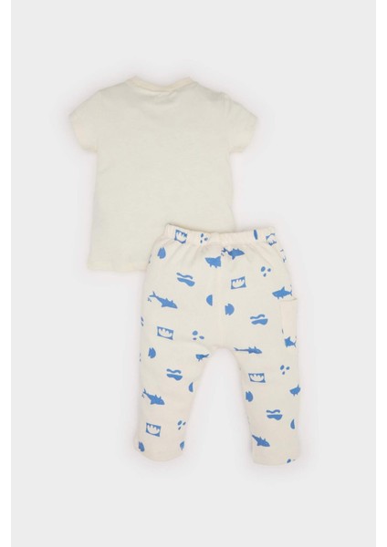 Erkek Bebek 2'li Takım Baskılı Kısa Kollu Waffle Tişört Beli Lastikli Alt