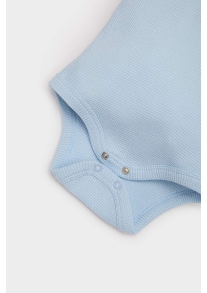 Erkek Bebek Yenidoğan Polo Yaka Baskılı Waffle Kısa Kollu Çıtçıtlı Body