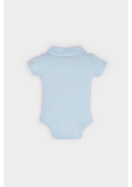 Erkek Bebek Yenidoğan Polo Yaka Baskılı Waffle Kısa Kollu Çıtçıtlı Body
