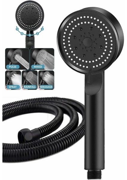 Beyaz 5 Fonksiyonlu Duş Seti, Duş Başlığı ve Hortumu Dahil