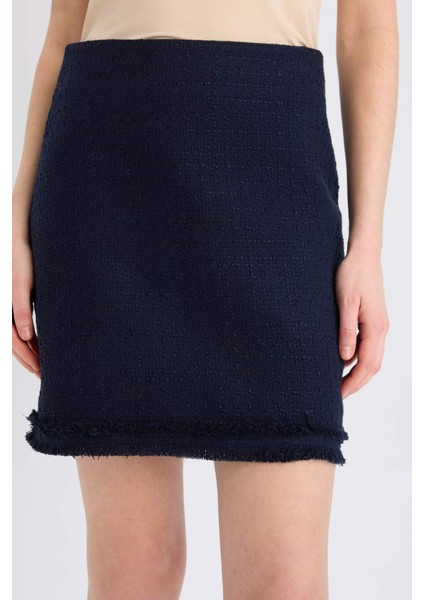 A Kesim Yüksek Bel Basic Düz Tweed Mini Etek