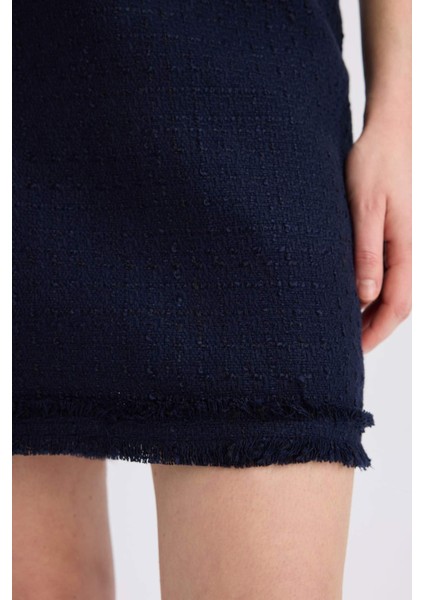 A Kesim Yüksek Bel Basic Düz Tweed Mini Etek