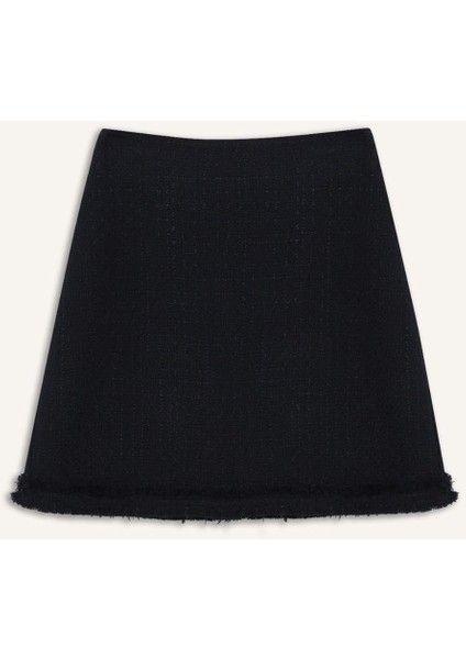 A Kesim Yüksek Bel Basic Düz Tweed Mini Etek