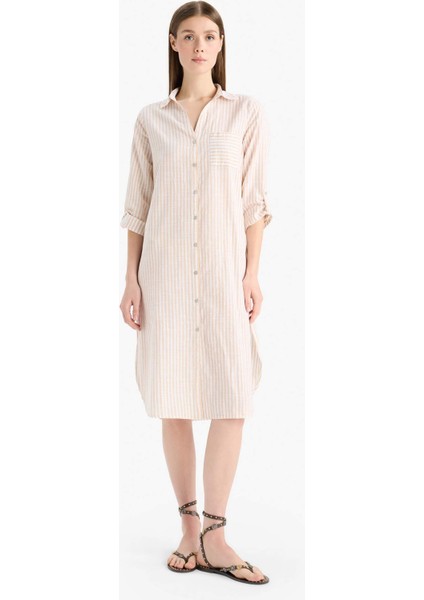 Gömlek Yaka Uzun Kollu Plaj Gömleği-Fall in Love E6708AX25SP