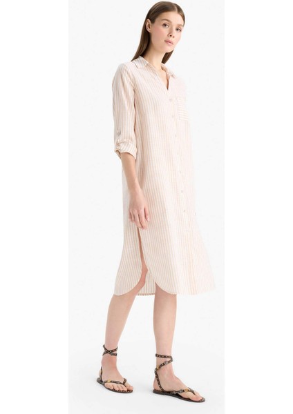 Gömlek Yaka Uzun Kollu Plaj Gömleği-Fall in Love E6708AX25SP