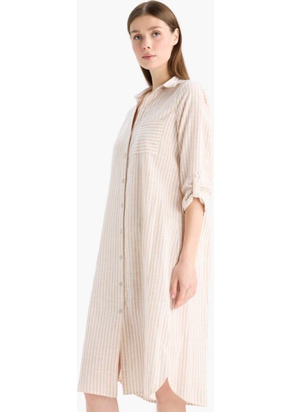 Gömlek Yaka Uzun Kollu Plaj Gömleği-Fall in Love E6708AX25SP