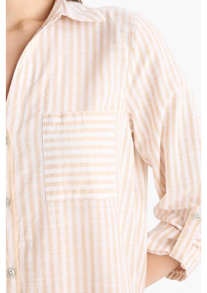 Gömlek Yaka Uzun Kollu Plaj Gömleği-Fall in Love E6708AX25SP