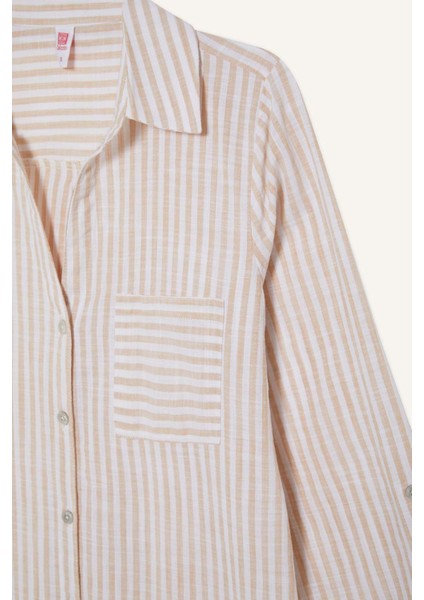 Gömlek Yaka Uzun Kollu Plaj Gömleği-Fall in Love E6708AX25SP