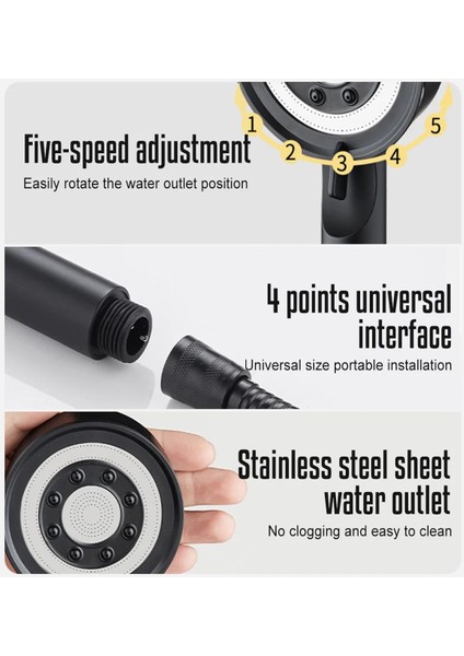 Siyah Çelik Panelli 5 Fonksiyonlu Estetik Banyo Duş Başlığı modelleri