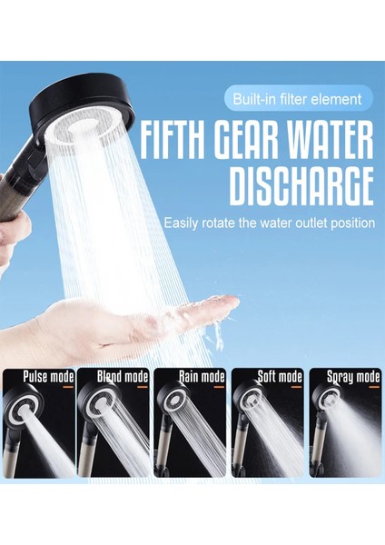 Siyah Çelik Panelli 5 Fonksiyonlu Estetik Banyo Duş Başlığı