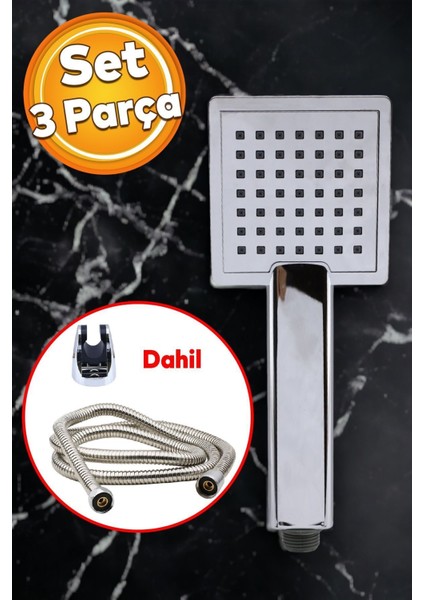 Gri Banyo Duş Seti Kare Başlık Metal Hortum ile Şık ve Kullanışlı Tasarım