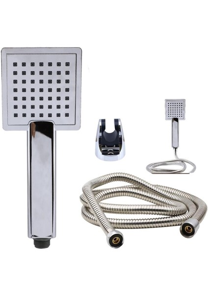 Gri Banyo Duş Seti Kare Başlık Metal Hortum ile Şık ve Kullanışlı Tasarım modelleri