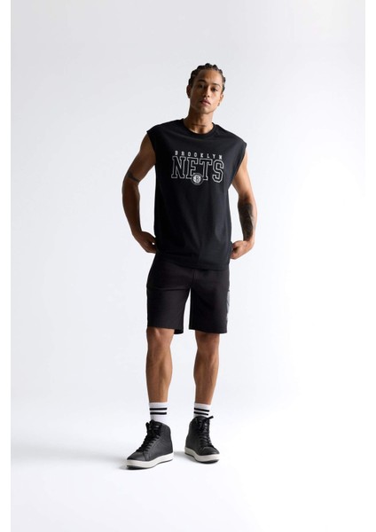 %100 Pamuk NBA Brooklyn Nets Oversize Geniş Kalıp Bisiklet Yaka Atlet E7284AX25AU