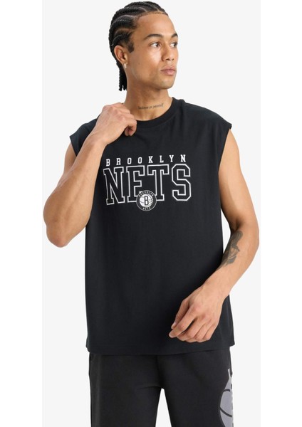 %100 Pamuk NBA Brooklyn Nets Oversize Geniş Kalıp Bisiklet Yaka Atlet E7284AX25AU