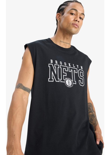 %100 Pamuk NBA Brooklyn Nets Oversize Geniş Kalıp Bisiklet Yaka Atlet E7284AX25AU