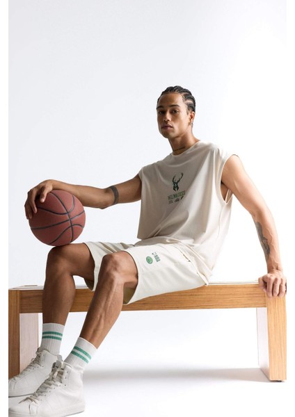 Fit NBA Milwaukee Bucks Standart Fit Kısa Paça Şort