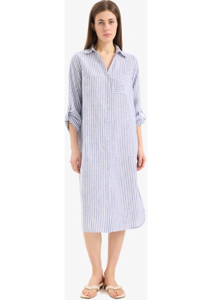 Gömlek Yaka Çizgili Uzun Plaj Gömleği-Fall in Love E6708AX25SP