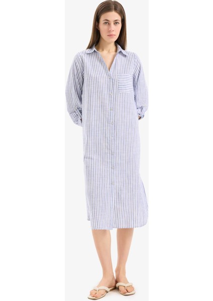 Gömlek Yaka Çizgili Uzun Plaj Gömleği-Fall in Love E6708AX25SP