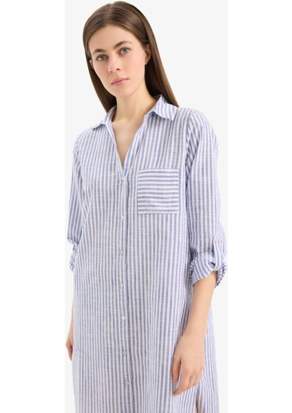 Gömlek Yaka Çizgili Uzun Plaj Gömleği-Fall in Love E6708AX25SP