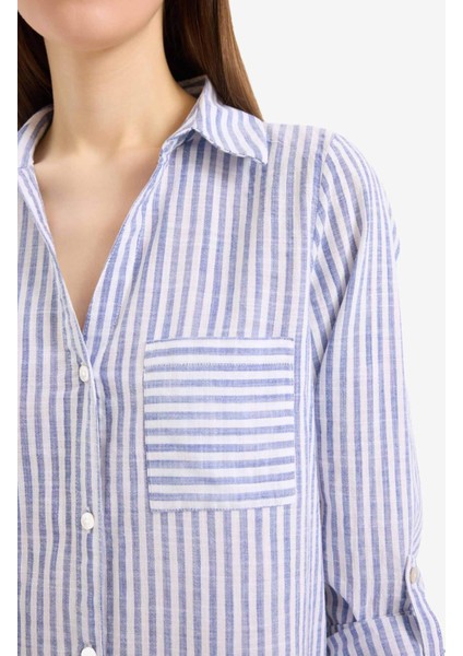 Gömlek Yaka Çizgili Uzun Plaj Gömleği-Fall in Love E6708AX25SP