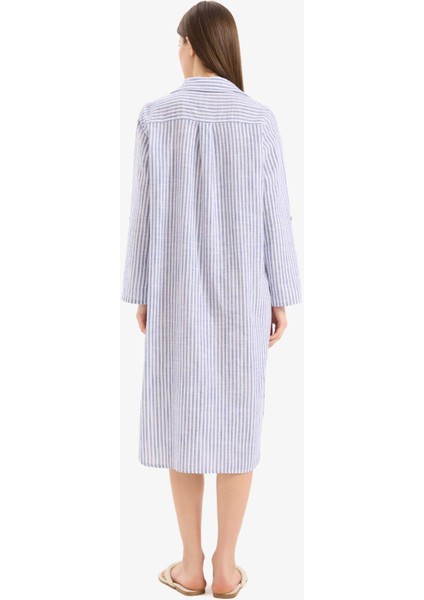 Gömlek Yaka Çizgili Uzun Plaj Gömleği-Fall in Love E6708AX25SP