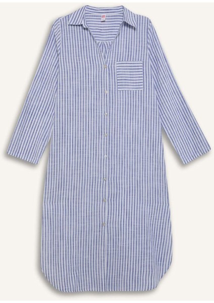 Gömlek Yaka Çizgili Uzun Plaj Gömleği-Fall in Love E6708AX25SP