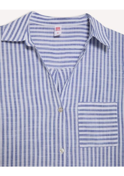 Gömlek Yaka Çizgili Uzun Plaj Gömleği-Fall in Love E6708AX25SP