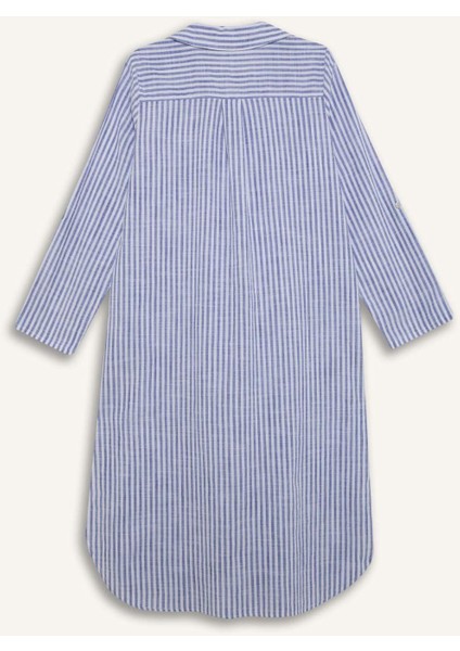 Gömlek Yaka Çizgili Uzun Plaj Gömleği-Fall in Love E6708AX25SP