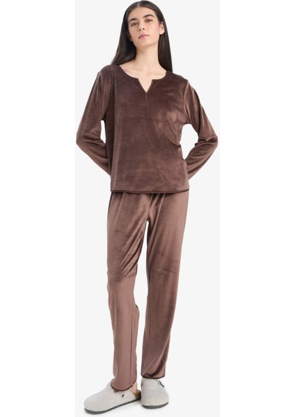 Pijama Takımı Regular Fit Uzun Kollu Velur Üst Uzun Alt-Fall in Love A3356AX25AU