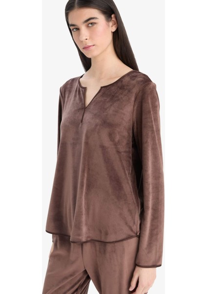 Pijama Takımı Regular Fit Uzun Kollu Velur Üst Uzun Alt-Fall in Love A3356AX25AU