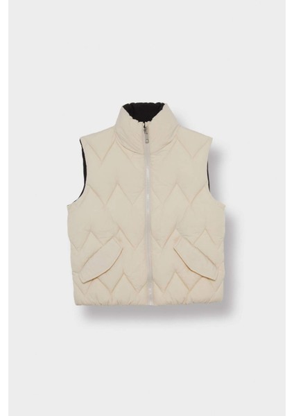 Kız Çocuk Su Geçirmez Büyük Yaka Fermuarlı Cepli Şişme Yelek