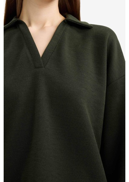 Relax Fit Polo Yaka Basic Düz Uzun Kollu Tişört E8681AX25SP