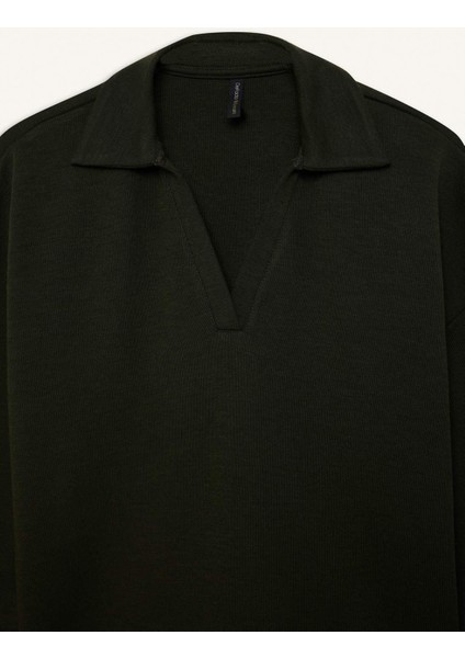 Relax Fit Polo Yaka Basic Düz Uzun Kollu Tişört E8681AX25SP