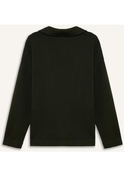 Relax Fit Polo Yaka Basic Düz Uzun Kollu Tişört E8681AX25SP