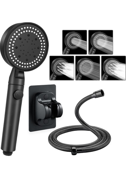 Renkli 5 Fonksiyonlu Filtreli Yağmurlama Duş Başlığı ve 150 cm Hortum