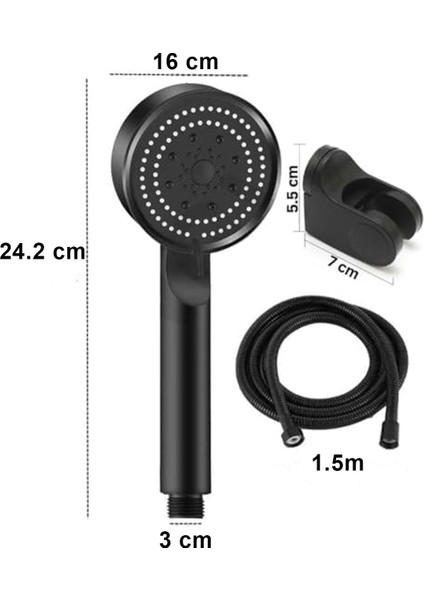 Renkli 5 Fonksiyonlu Filtreli Yağmurlama Duş Başlığı ve 150 cm Hortum modelleri