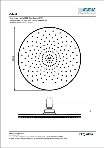 Dalia Tepe Duş Başlığı, Ø 255 Mm, Şık ve Kullanışlı Duş Aksesuarı fiyatları