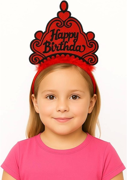 Kırmızı Happy Birthday Prenses Tacı – Doğum Günü Taç Aksesuarı - Lisinya