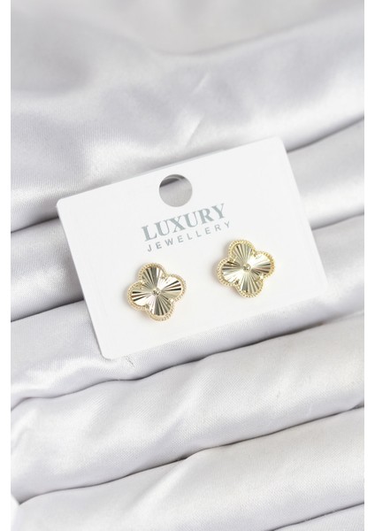 Mulvxxmd XDN02 Pirinç Gold Renk Tekli Yonca Kadın Küpe (Mulvix)