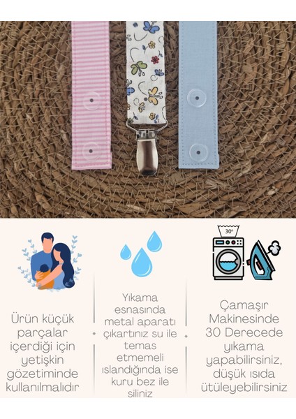 3’lü Set Bebek Emzik Askısı - Emzik Zinciri - Yenidoğan Kumaş Askı %100 Pamuk Yıkanabilir fiyatları