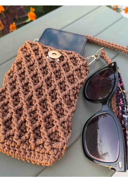 El Yapımı Makrome Telefon Çantası – Polyester Ip, Astarsız, Çıtçıtlı, Günlük