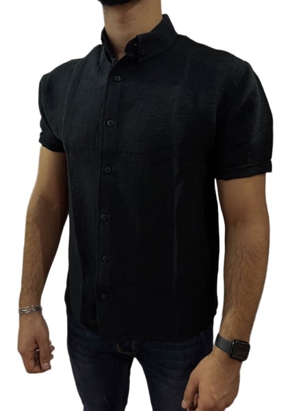 Erkek Siyah Dokulu Kısa Kollu Gömlek