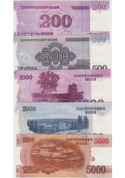 Kuzey Kore 200-5000 Won 2008-13 Specimen 5 Adetlik Çil Set. modelleri