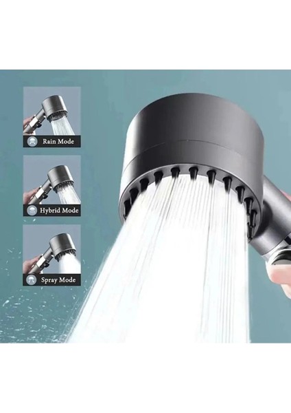 Yüksek Basınçlı, Masajlı, 3 Kademeli, Su Tasarruflu, Filtreli Gri Duş Başlığı