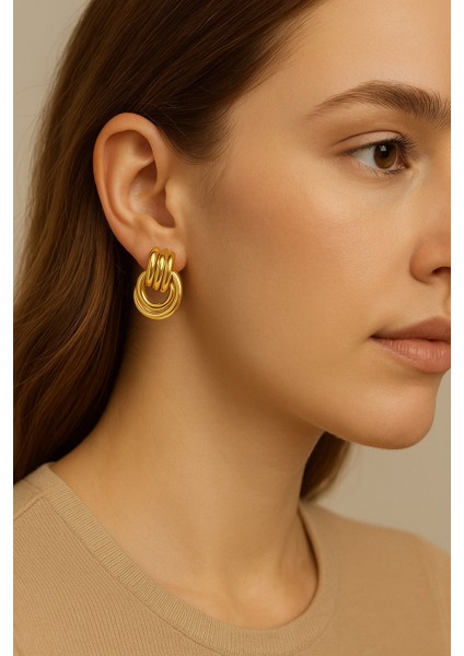 Kadın Altın Kaplama Halka Bağlantı Küpe